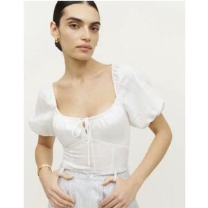 Reformation Rory linen puff sleeve top in White NWT Size 8
